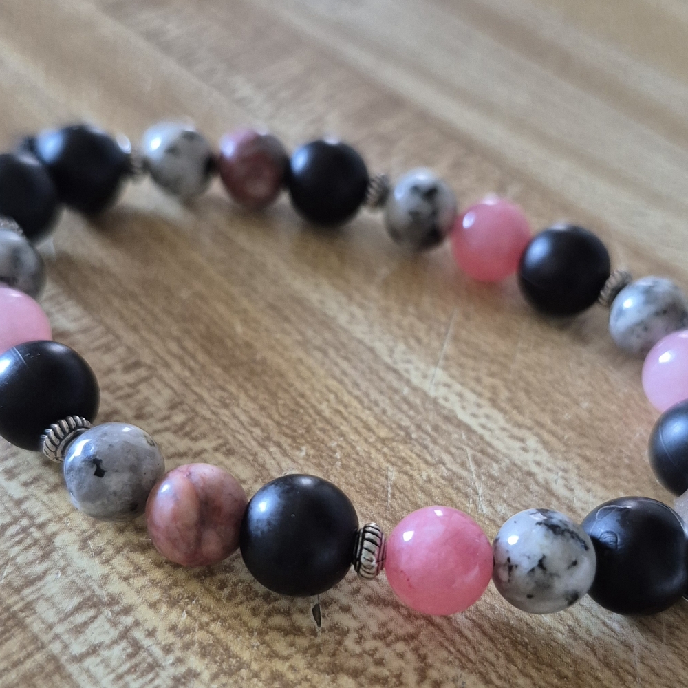 Handmade Peace Braclet With Strawberry Quartz,Mala, and Dalmation Jasper! - Picture 5 of 6